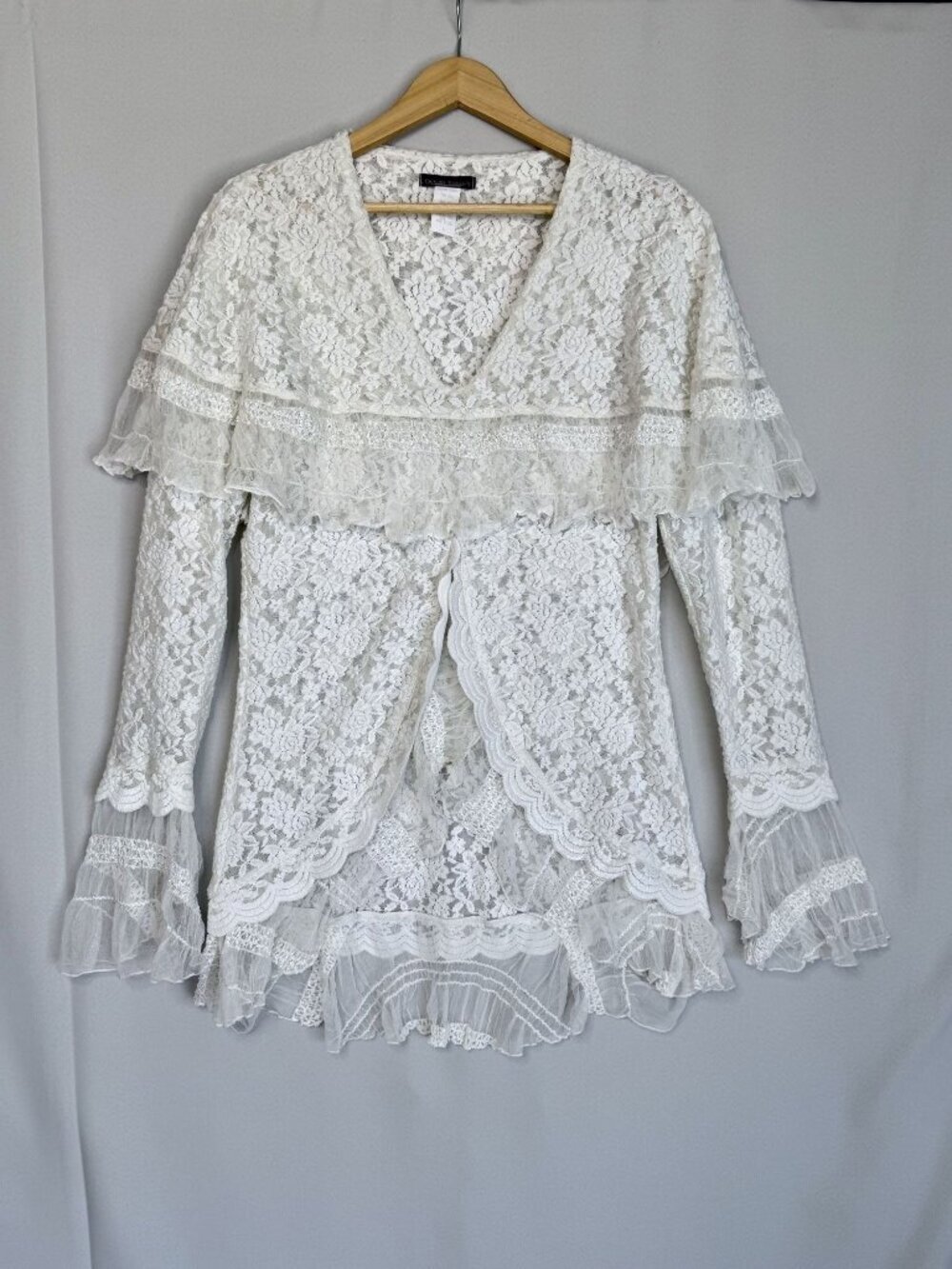 90s Vintage Design Today's White Stretch Lace Tunic Maxi Skirt Cord Set Large - Picture 2 of 16